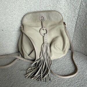 HOBO Cream Leather Crossbody Bag with Fringe